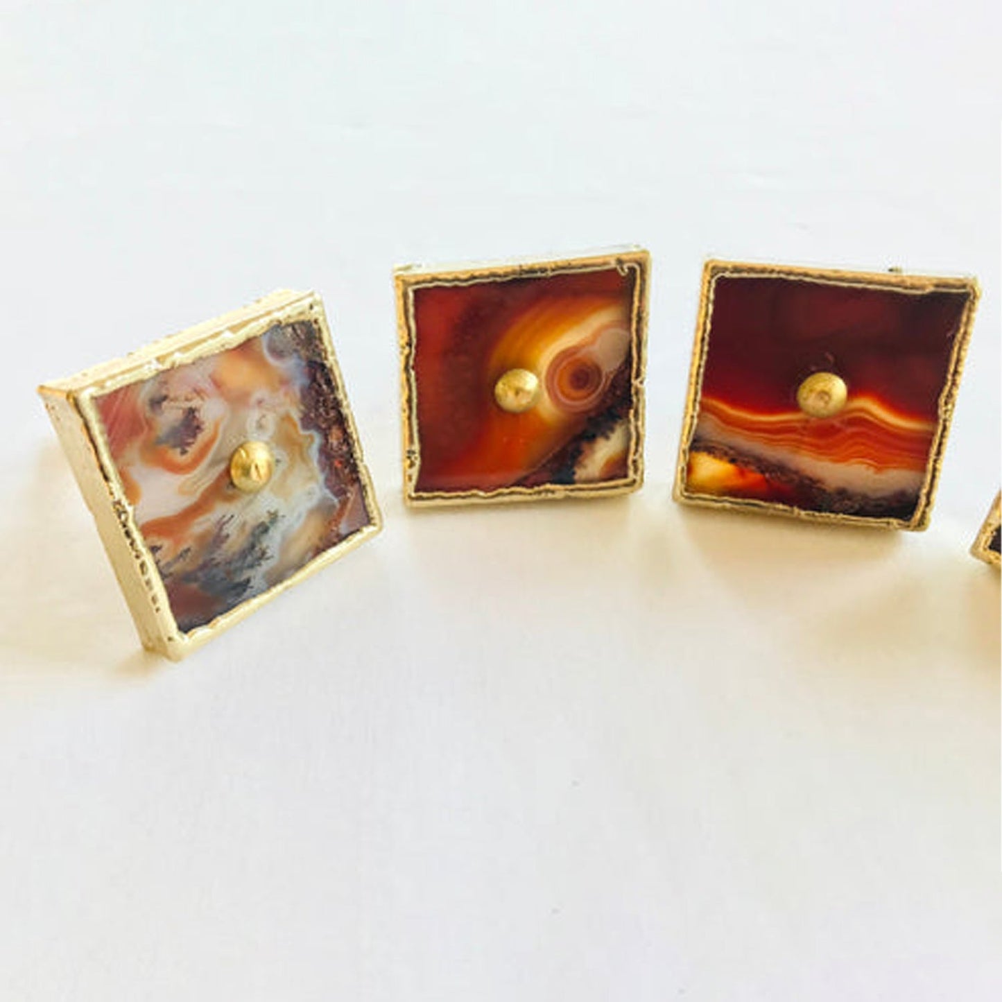 Set of 4 Square Red Agate Classic Vintage Finish Cabinet Drawer Pull Dresser Handle Knobs
