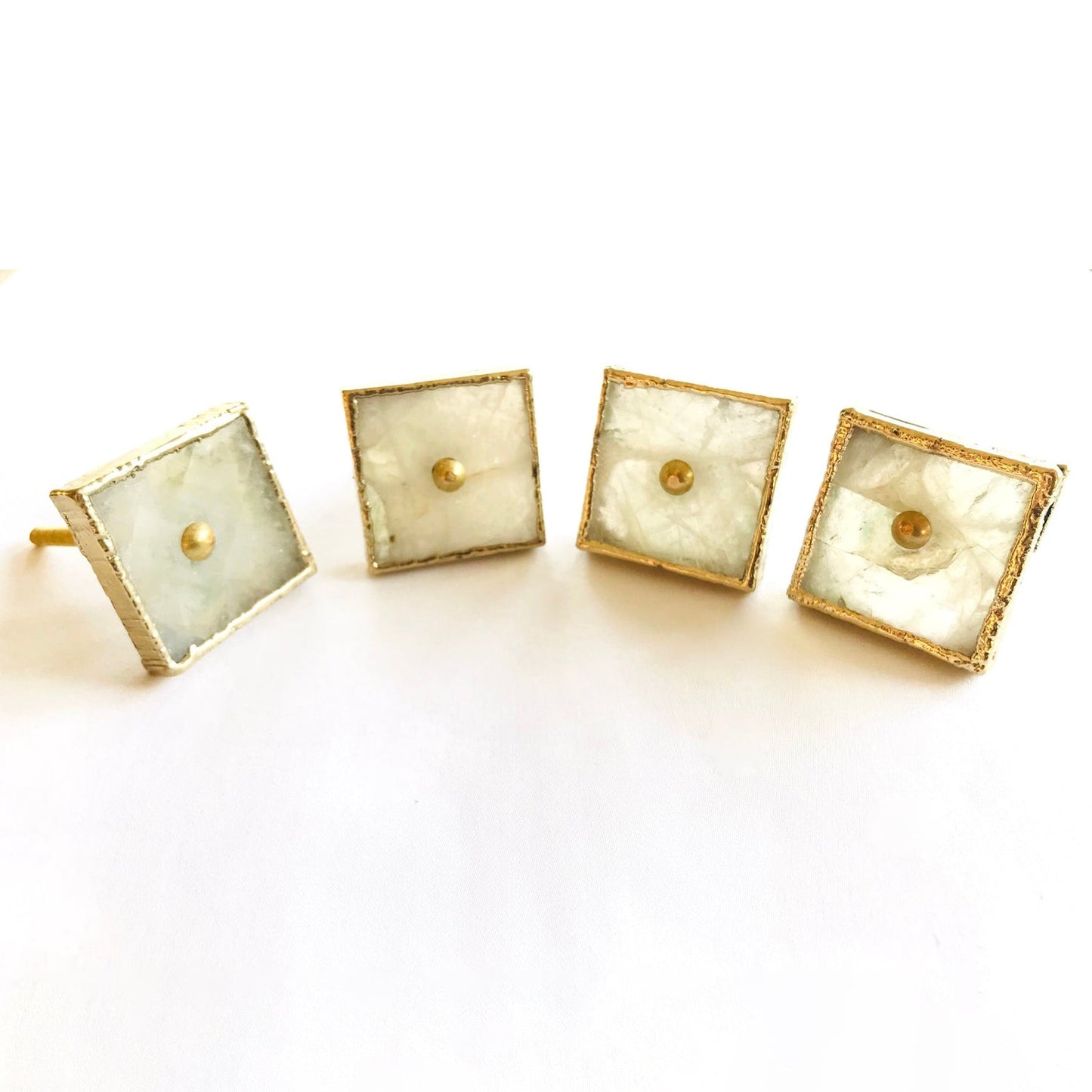 Set of 4 Square White Agate Classic Vintage Finish Cabinet Drawer Pull Dresser Handle Knobs