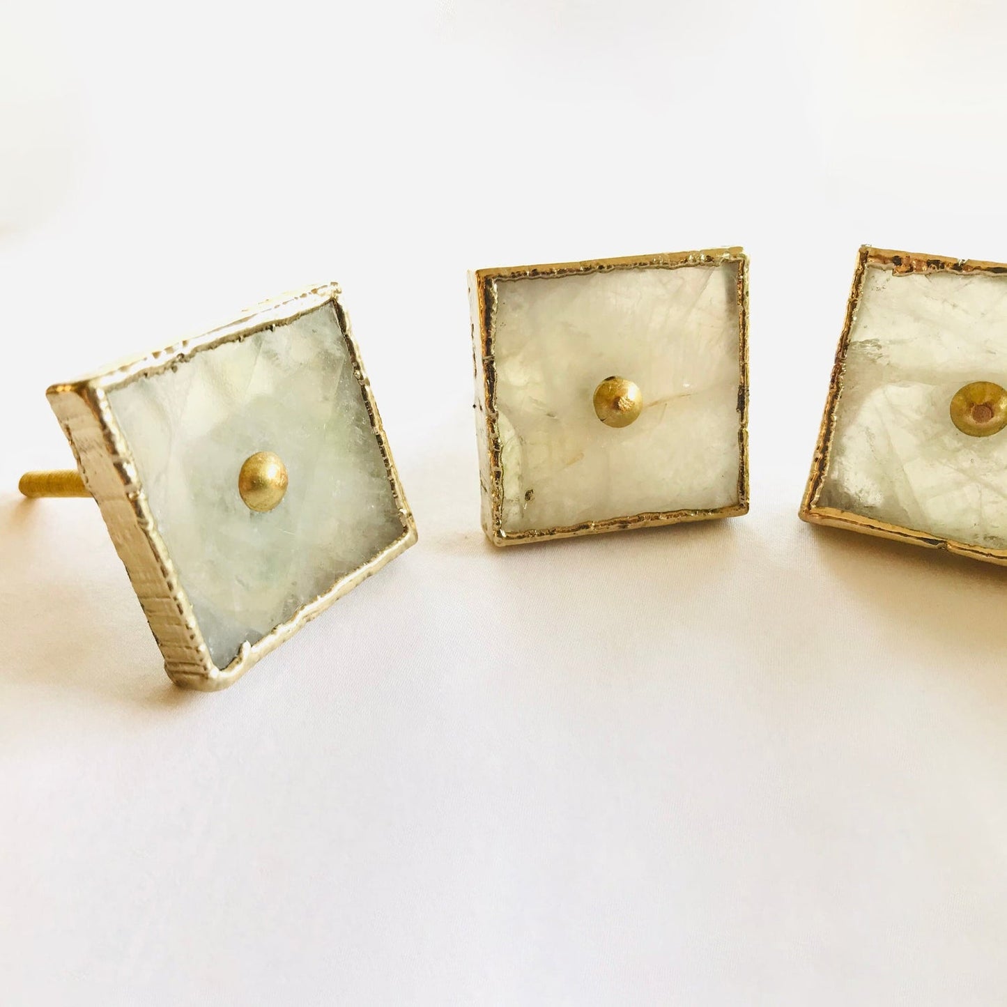 Set of 4 Square White Agate Classic Vintage Finish Cabinet Drawer Pull Dresser Handle Knobs