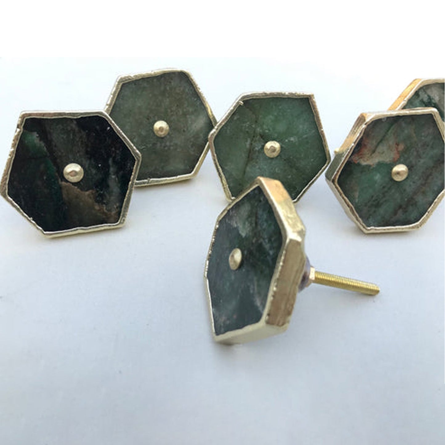 Set of 6 Sage Green Hexagon Agate Classic Vintage Finish Cabinet Drawer Pull Wardrobe Dresser Interior Decorative Handle