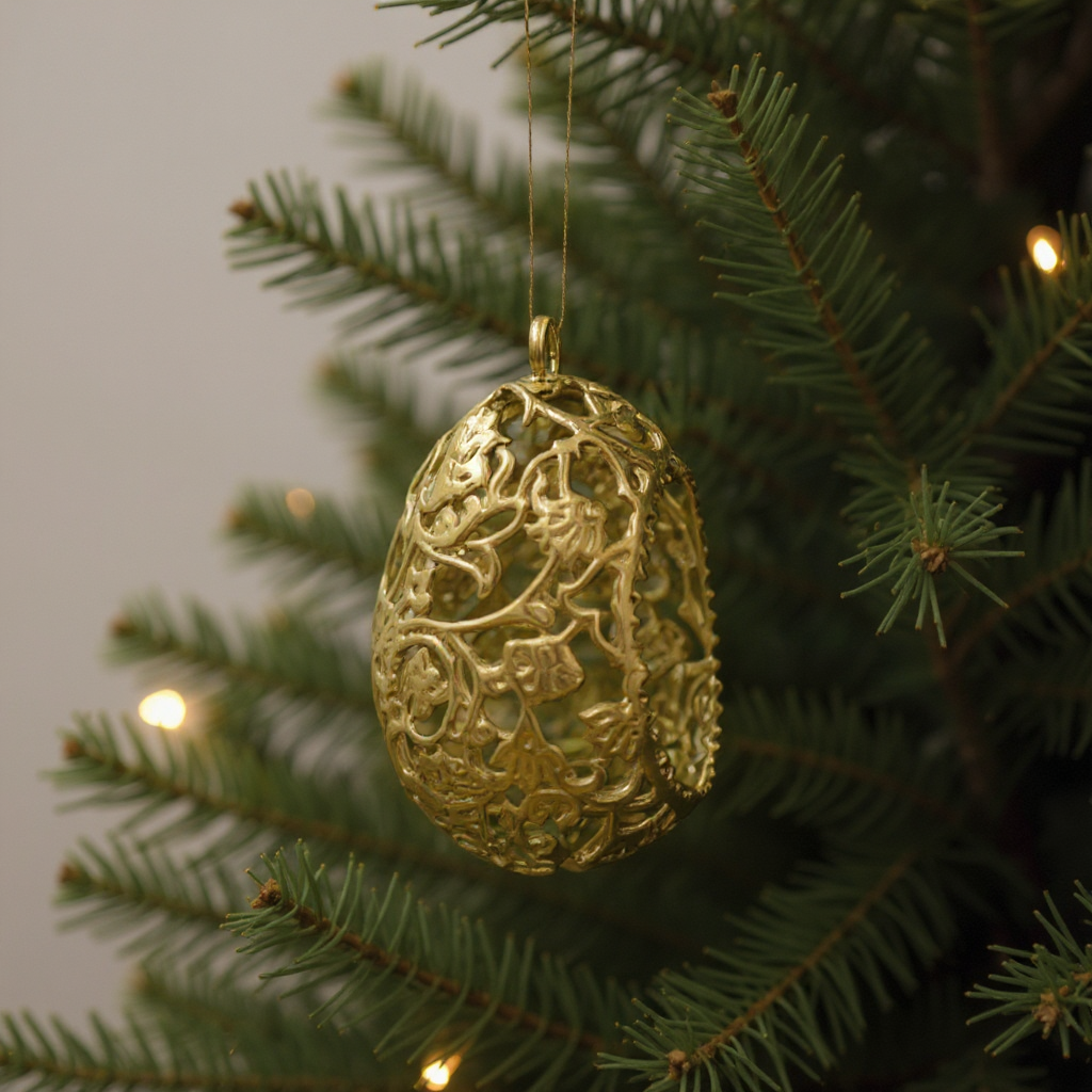 Floral Egg Christmas Ornament | Metallic Tree Decoration in Gold, Silver & Antique | Set of 2 or 4