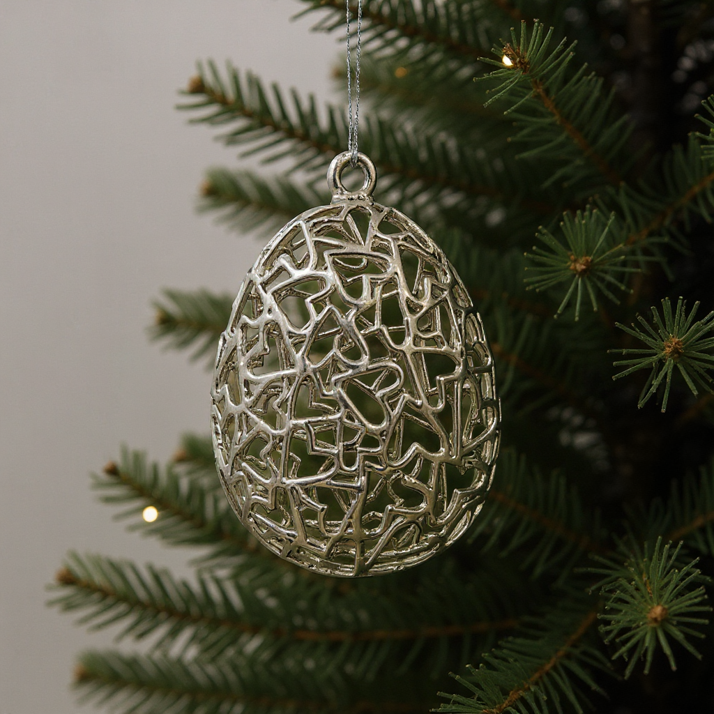 Heart Egg Christmas Ornament | Metallic Holiday Bauble in Gold, Silver & Antique | Set of 2 or 4