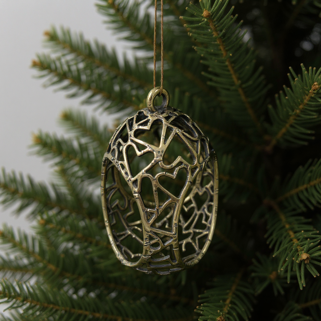 Open Heart egg Christmas ornament | Electroformed metallic bauble in gold, silver or antique | Set of 2 or 4