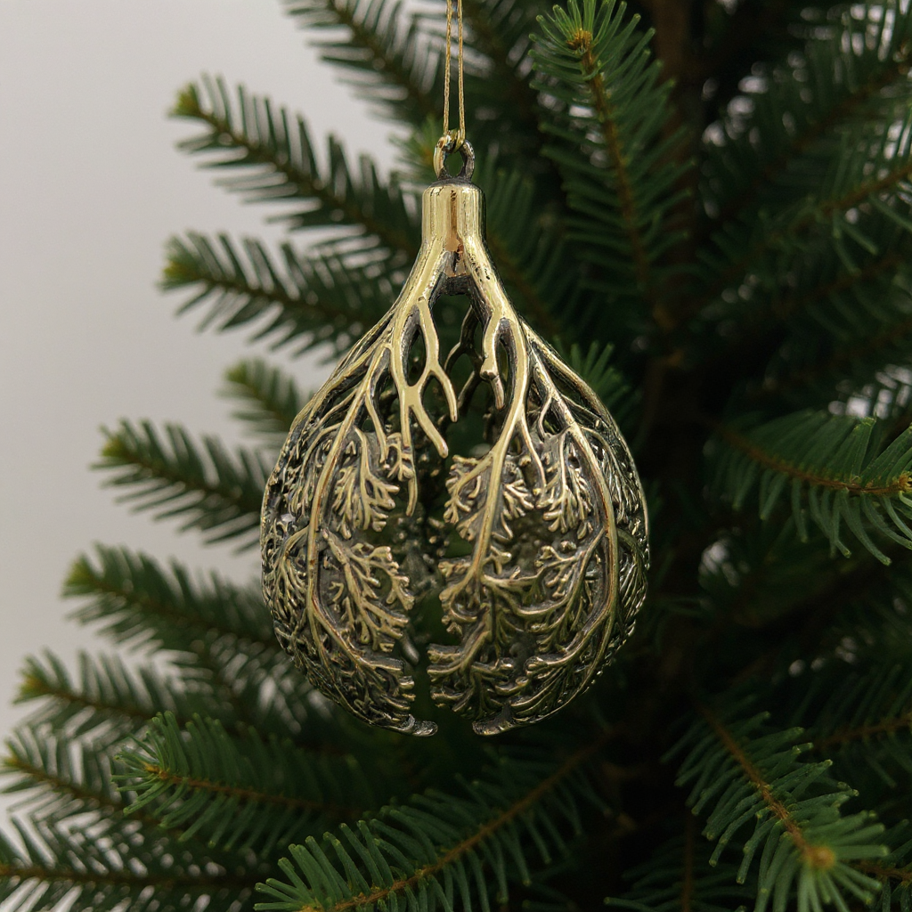 Leafy bulb Christmas ornament | metallic ball ornament in gold, silver and antique | set of 2 or 4