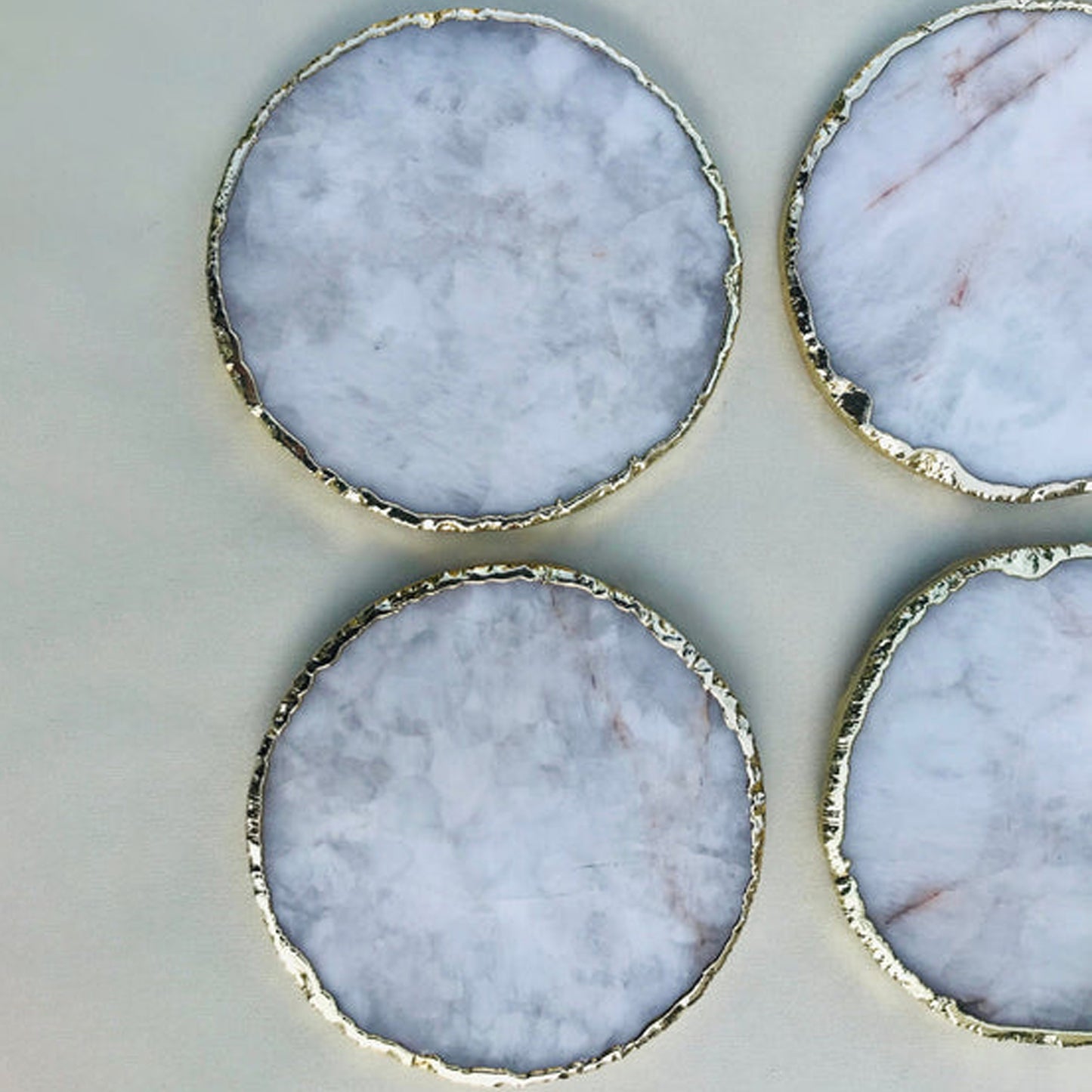 White Agate Hand Rounded Coasters - Set of 4 Large Coasters/Personalised Momentos