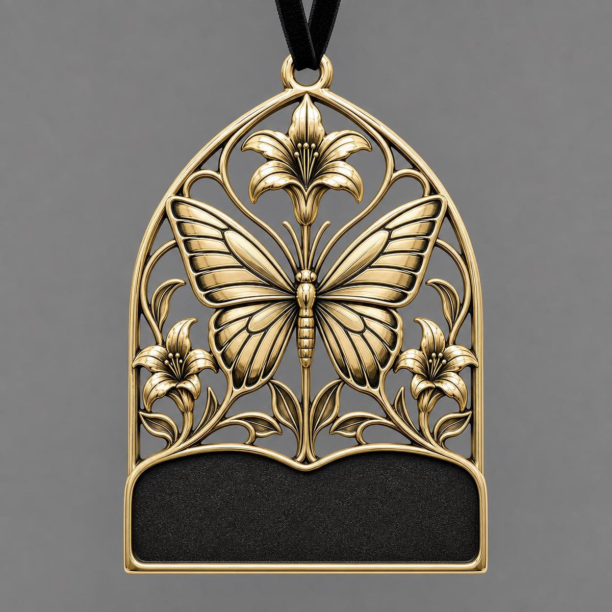 Large Personalized Butterfly Memorial Ornament | Antique Brass Christmas Decor