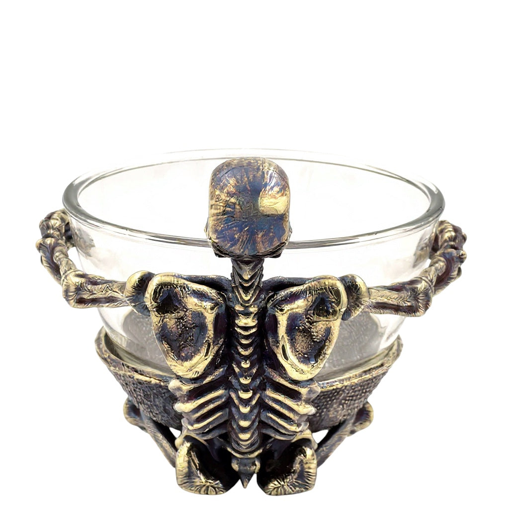 Skeleton Bowl with Glass Insert – Gothic Decorative Dish | Gold, Silver or Antique Finish | Halloween Candy Bowl & Home Decor