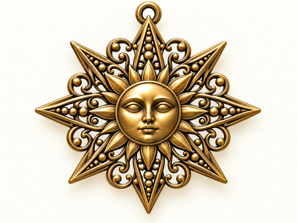 Celestial Star filigree Christmas ornament in antique brass finish