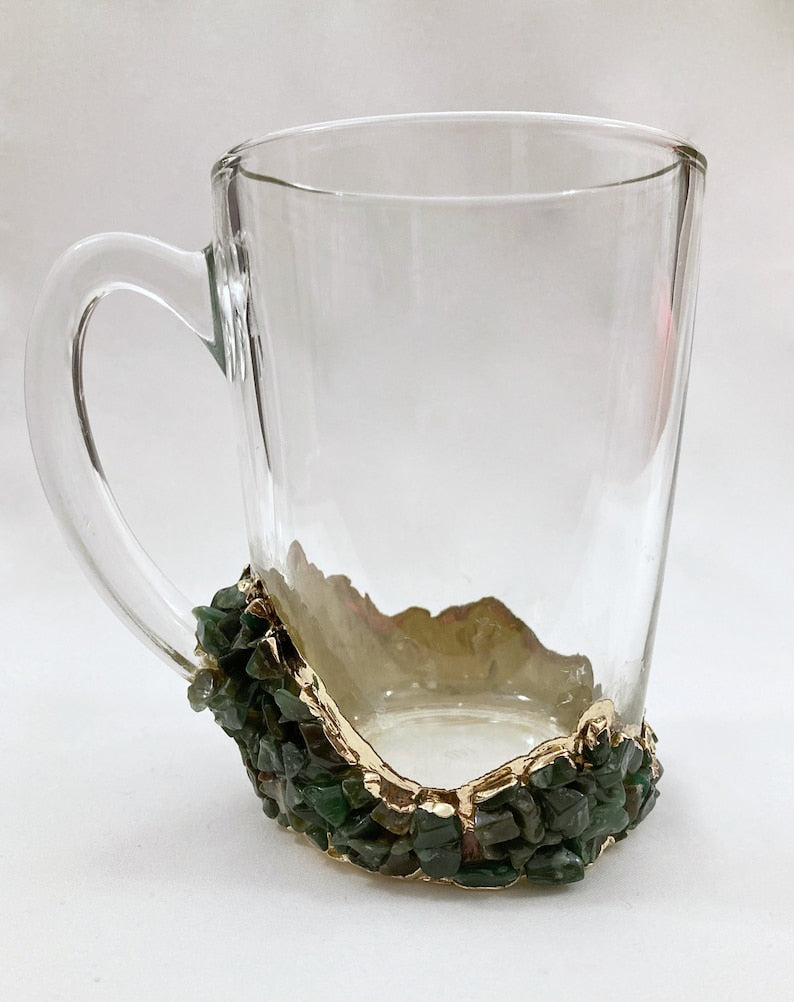 Crystal Chip Coffee and Tea Glass with Green Agate, 11 oz