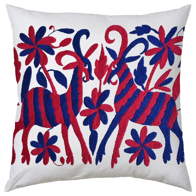 Set of 4 | Mexican Decorative Cushion Covers | Otomi Design Covers | Cotton Linen Fabric | Embroidered | With OR Without Insert