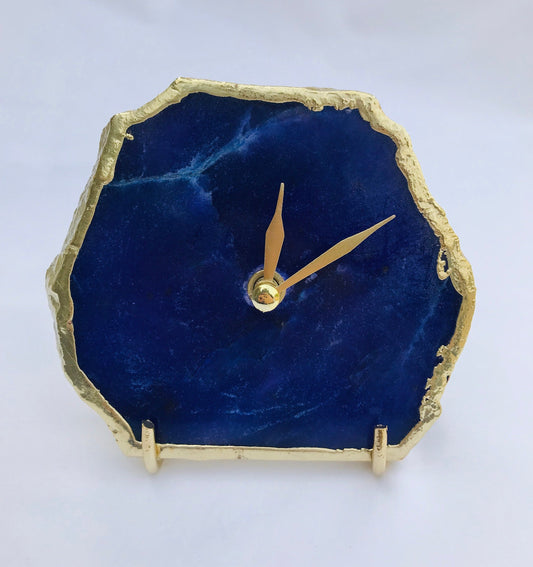 Indigo Blue Agate Desk/Wall Clock, Can be Personalised/Customised/Personalised Momento