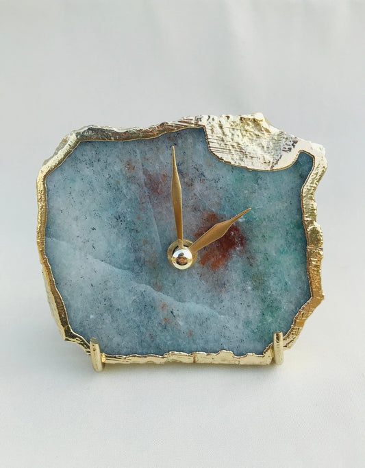 Grey Green Aventurine Agate Desk/Wall Clock/Personalised Momento