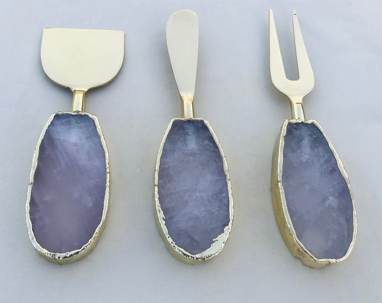 Set of 3 Rose Quartz Cheese Knives/Spreaders