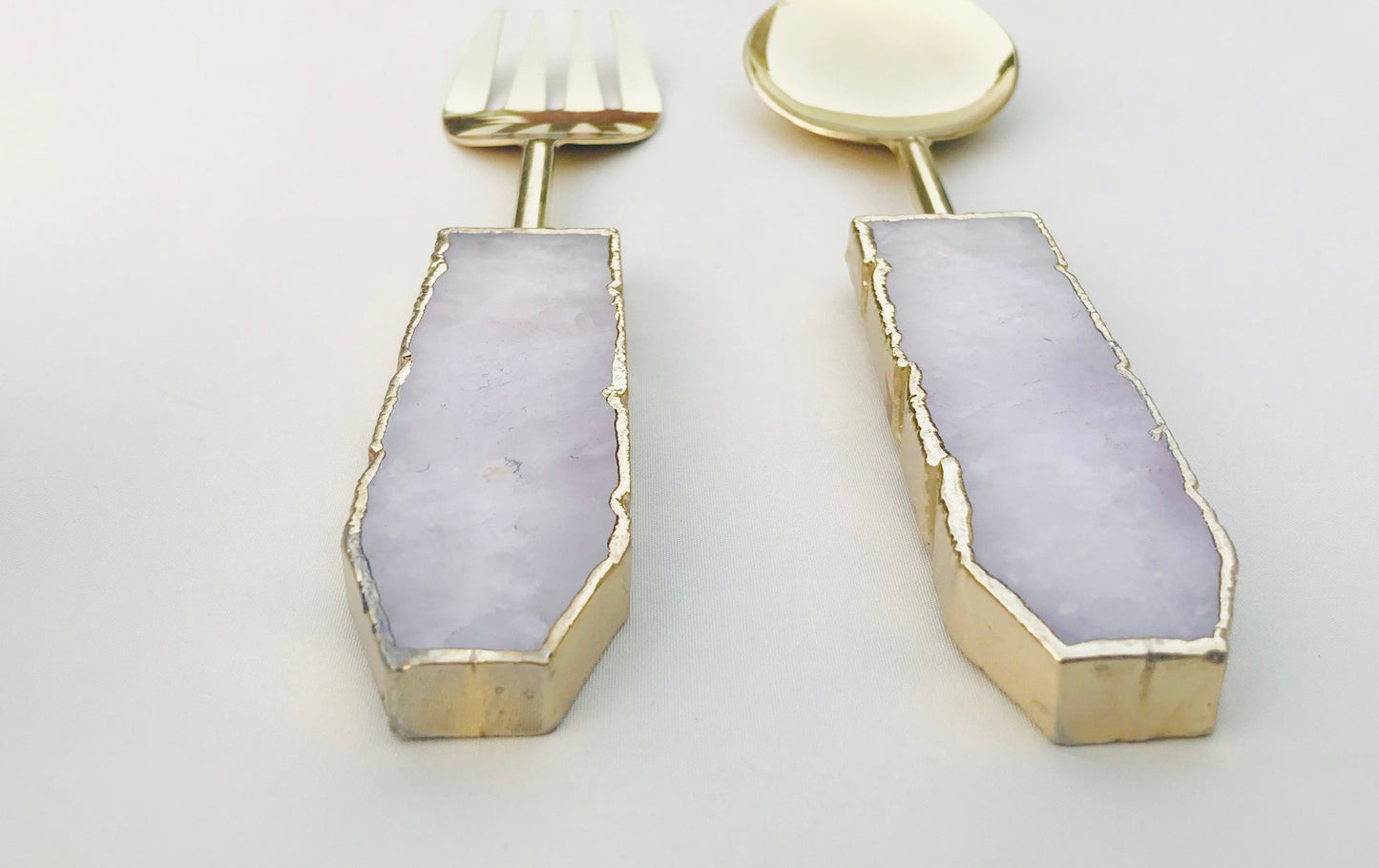 Rose Quartz Agate Salad Server - Set of 2