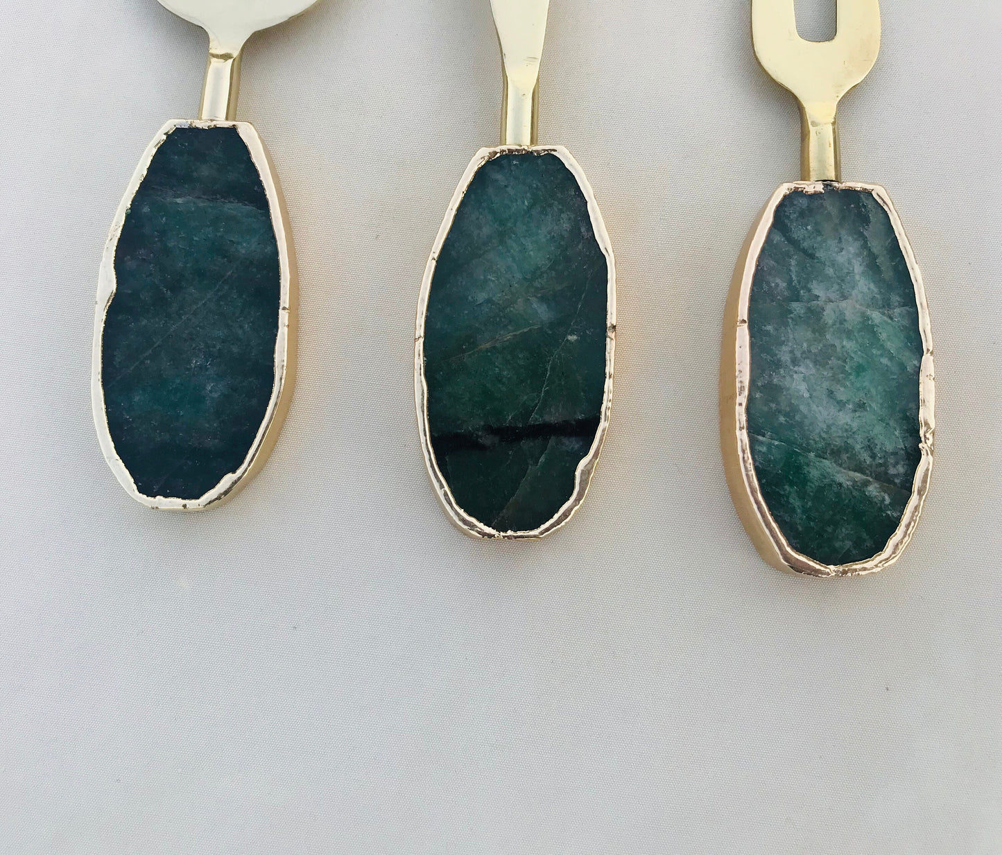 Set of 3 Green Agate Cheese Knives/Spreaders