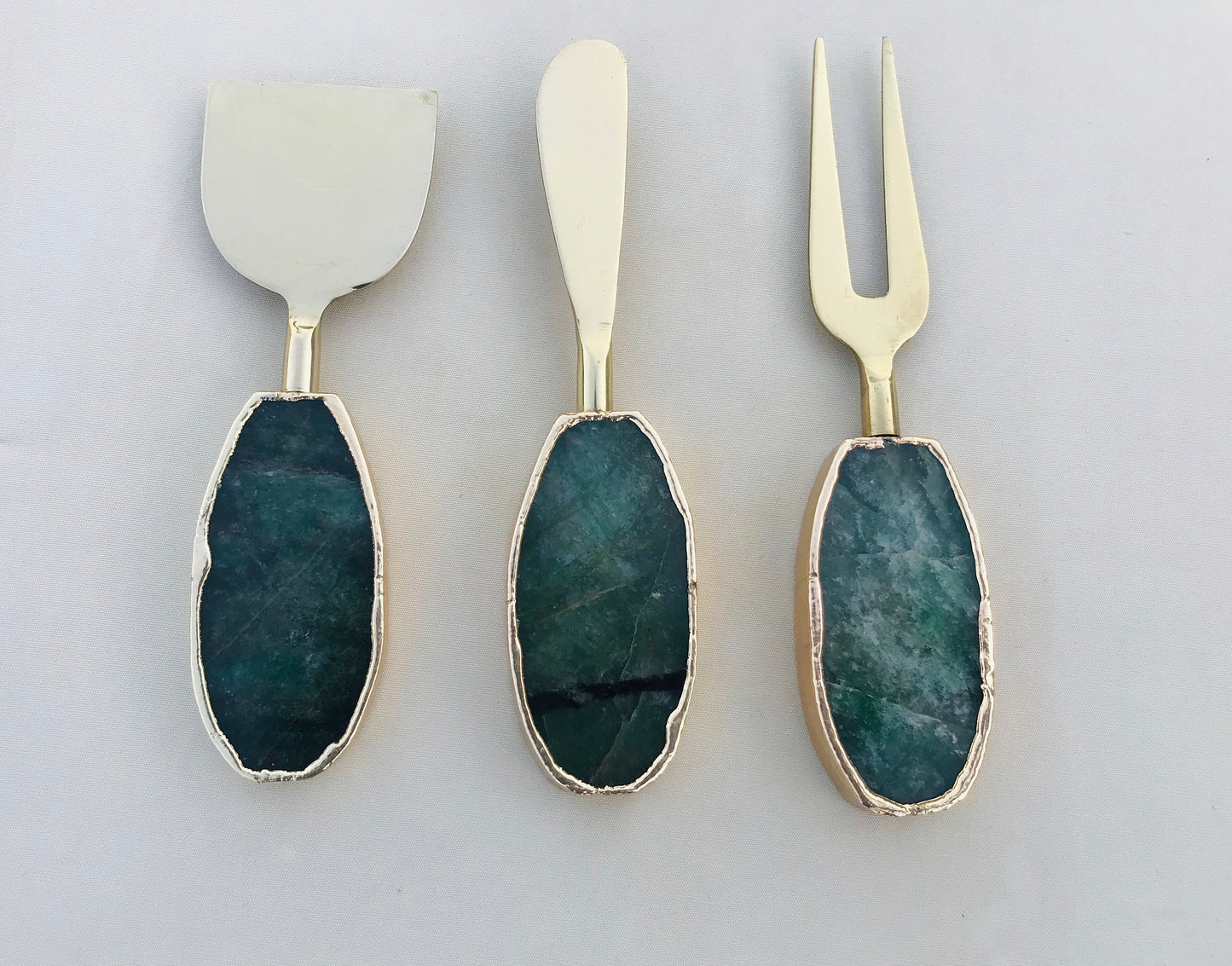 Set of 3 Green Agate Cheese Knives/Spreaders