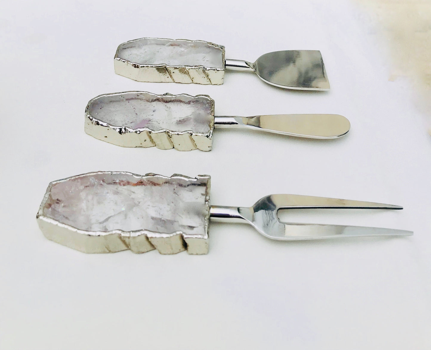 Set of 3 Clear Quartz Agate Cheese Knives/Spreaders