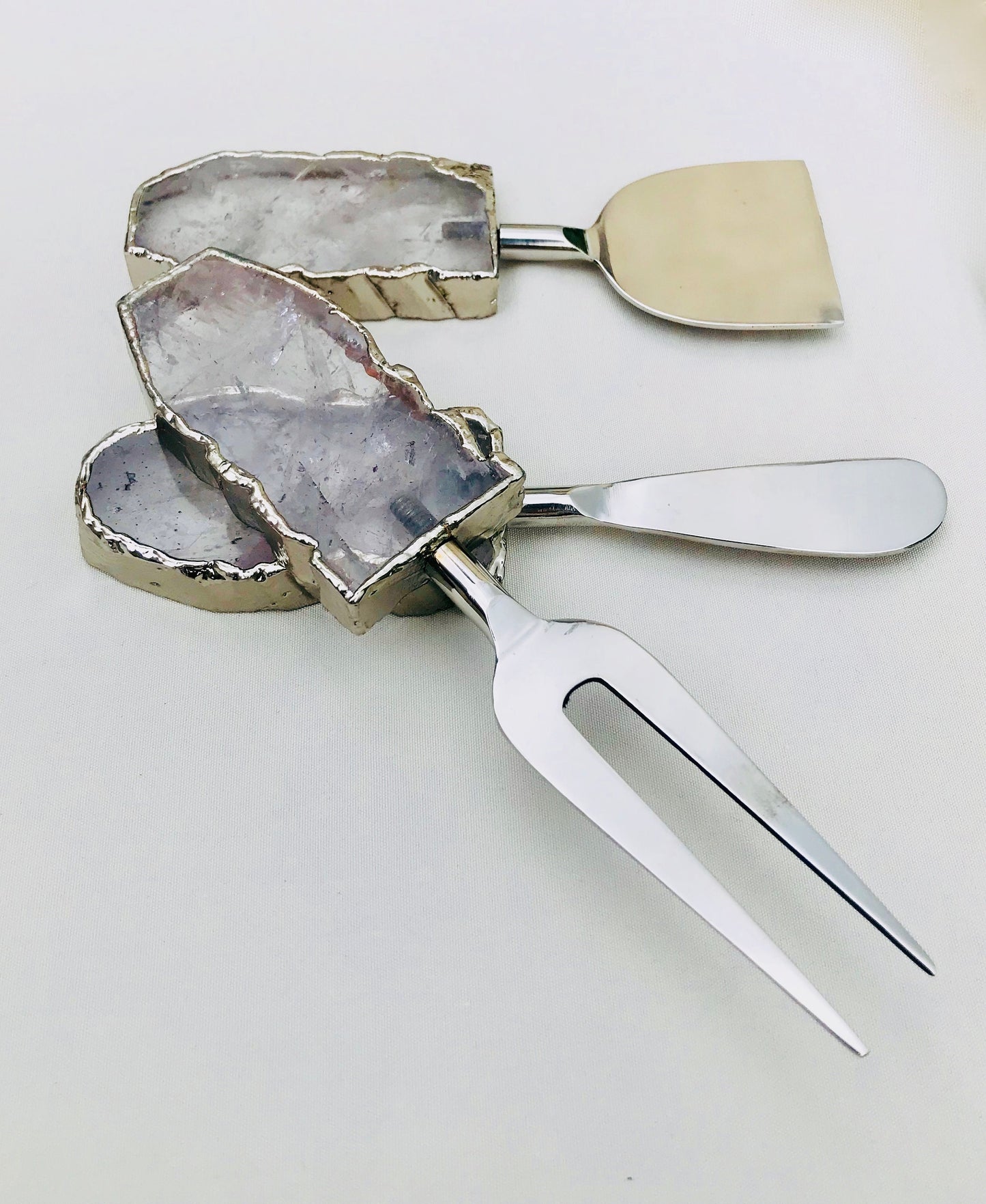 Set of 3 Clear Quartz Agate Cheese Knives/Spreaders