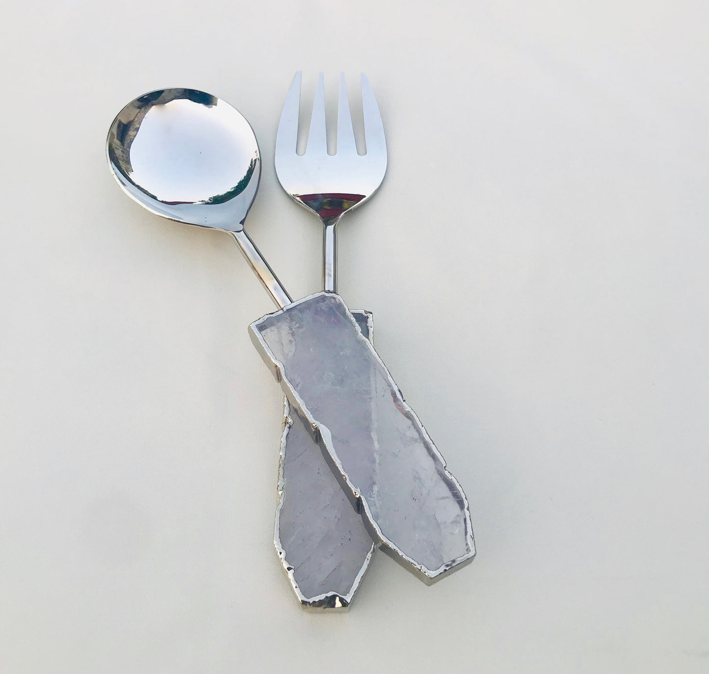 Clear Quartz Agate Salad Server - Set of 2