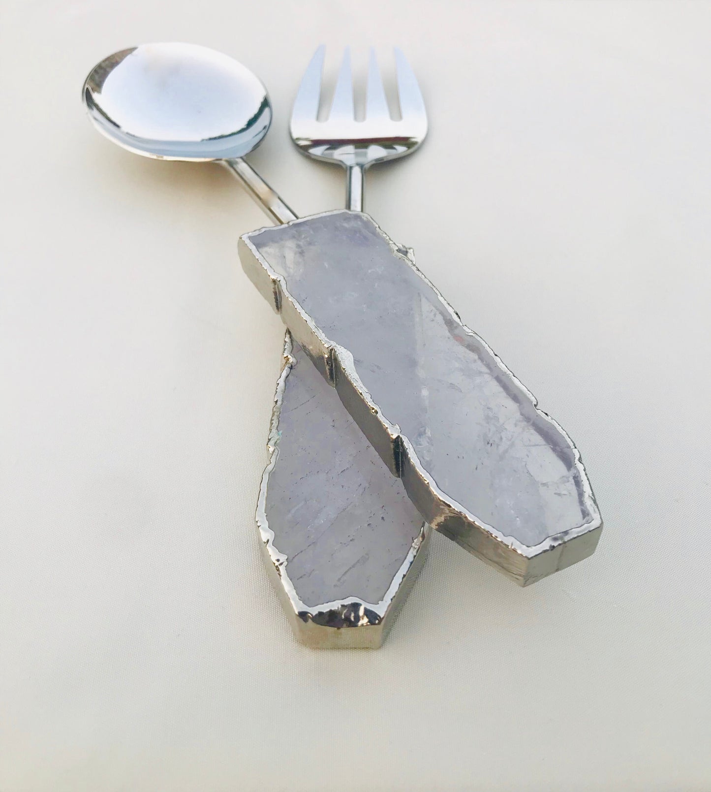 Clear Quartz Agate Salad Server - Set of 2