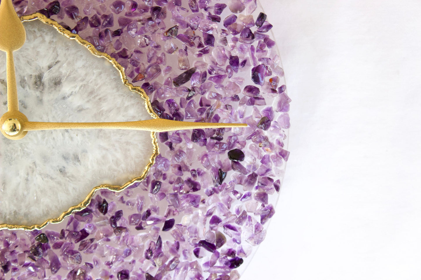 10" Diameter Large Purple Crystal White Agate Wall Clock