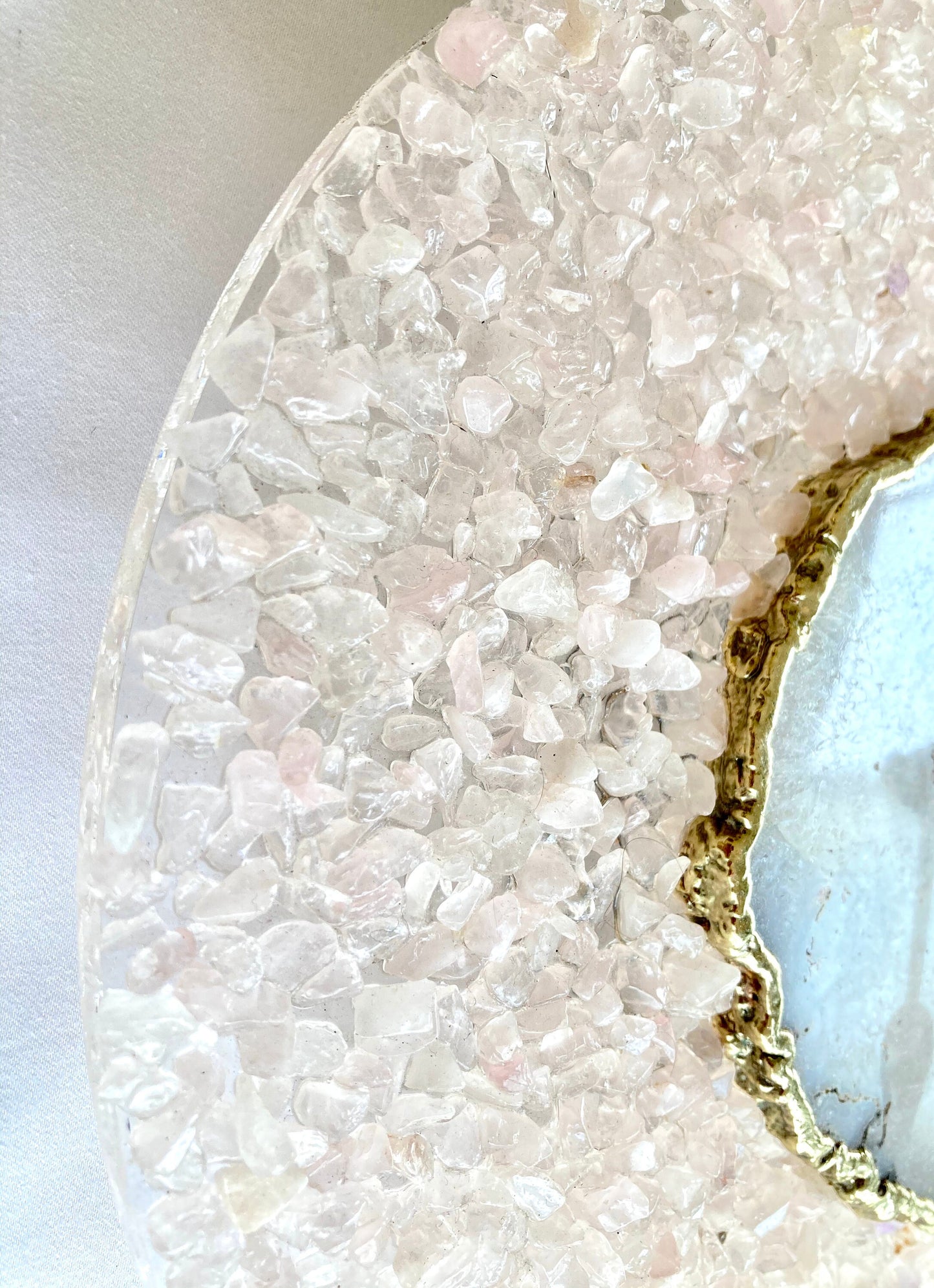 10" Diameter Large Peach Crystal With White Agate Wall Clock