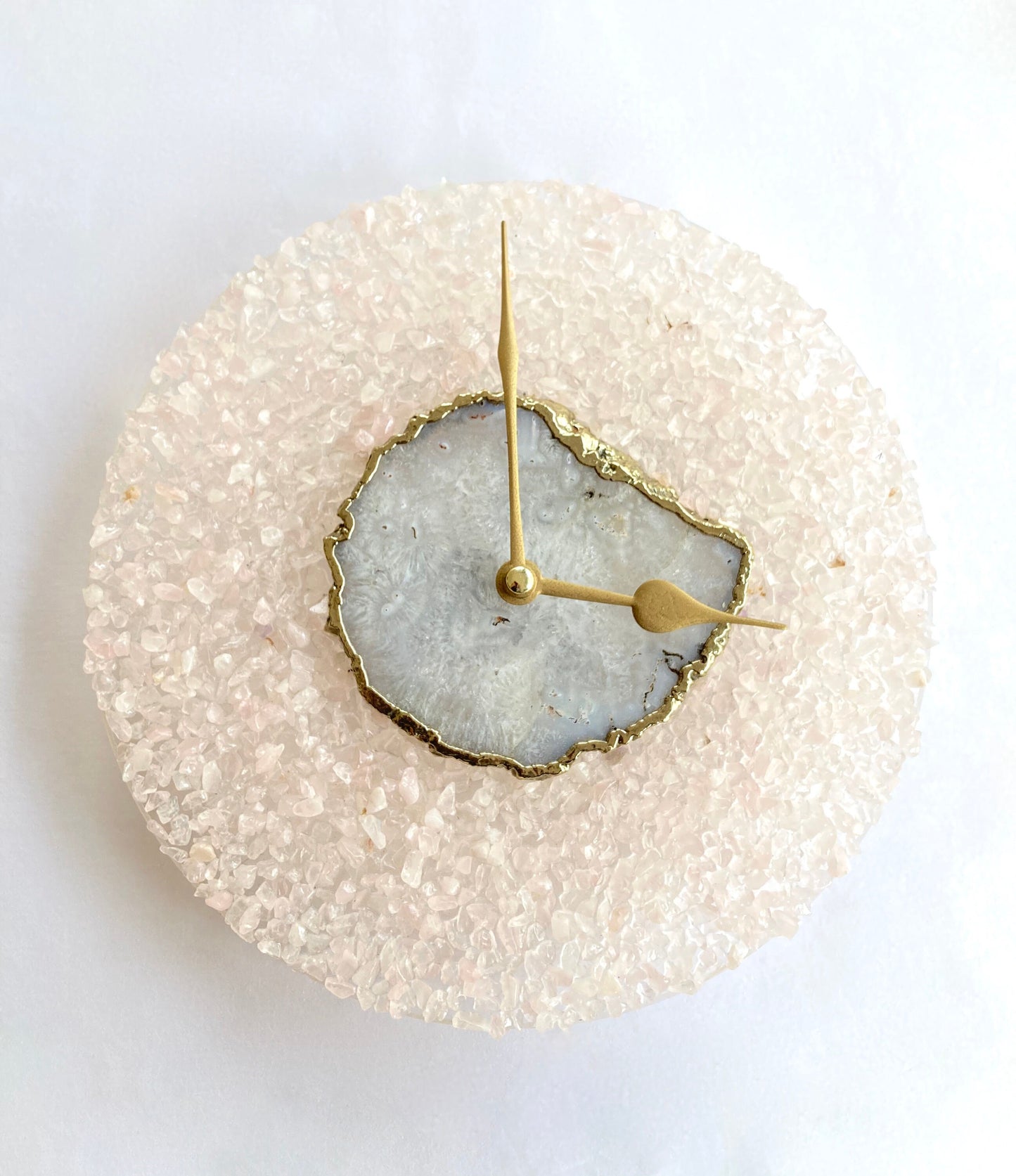 10" Diameter Large Peach Crystal With White Agate Wall Clock