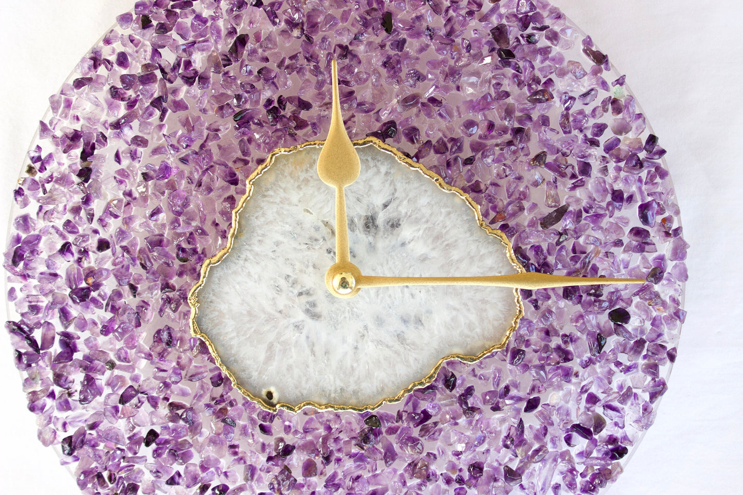 10" Diameter Large Purple Crystal White Agate Wall Clock