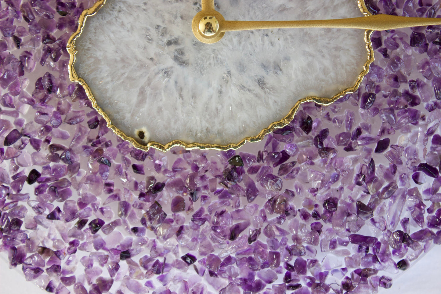 10" Diameter Large Purple Crystal White Agate Wall Clock