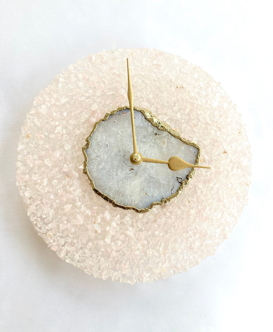 10" Diameter Large Peach Crystal With White Agate Wall Clock