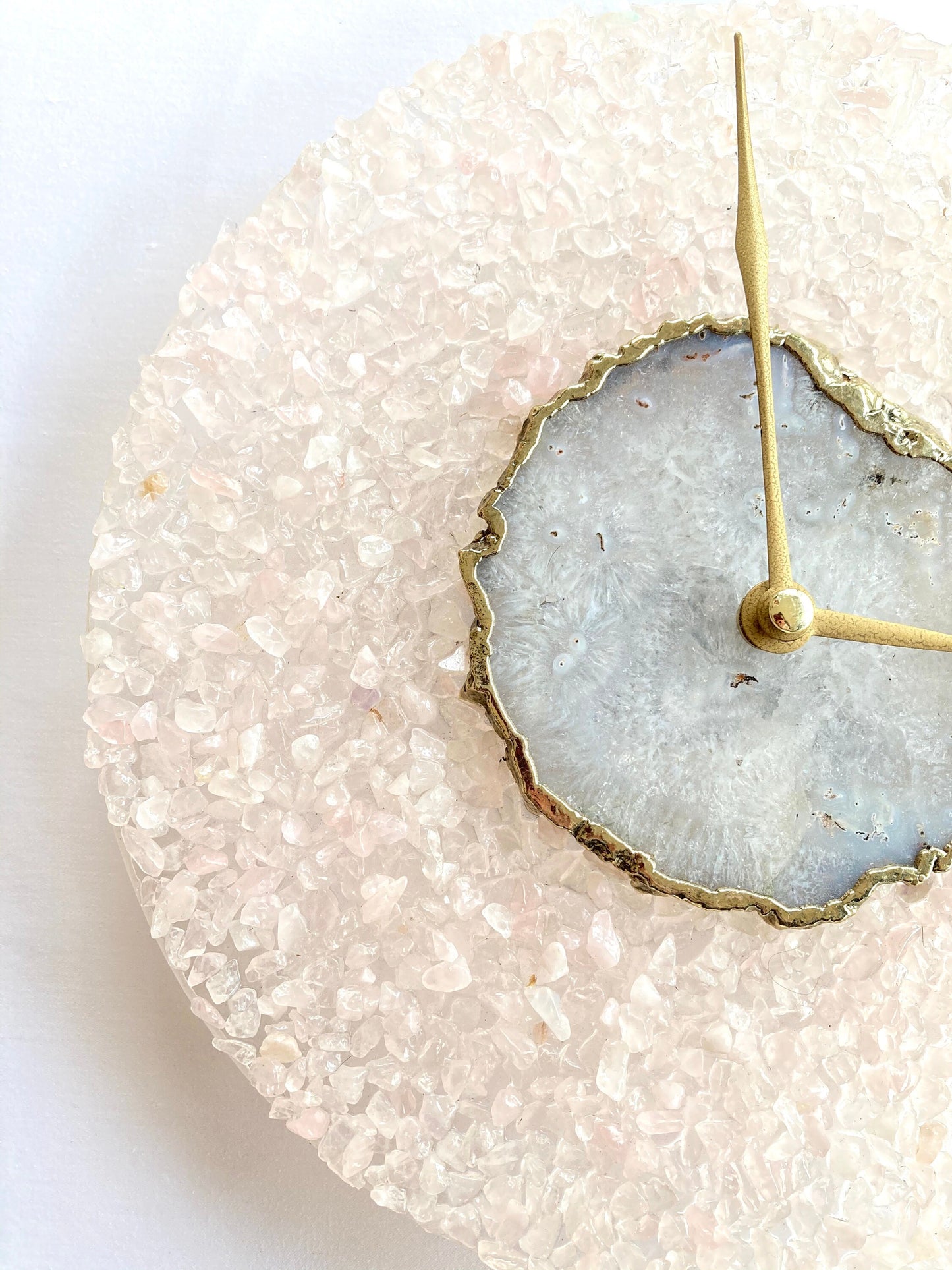 10" Diameter Large Peach Crystal With White Agate Wall Clock