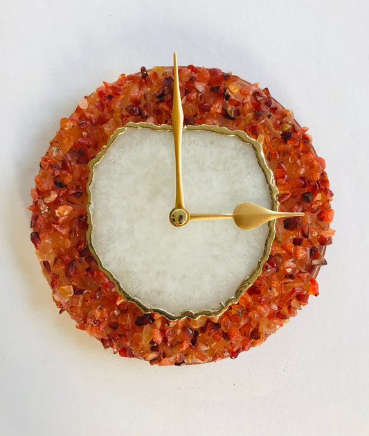 6" Diameter Red Crystal With White Agate Wall Clock