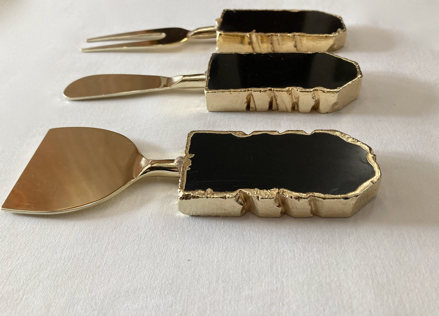 Set of 3 Black Agate Cheese Knives/Spreaders