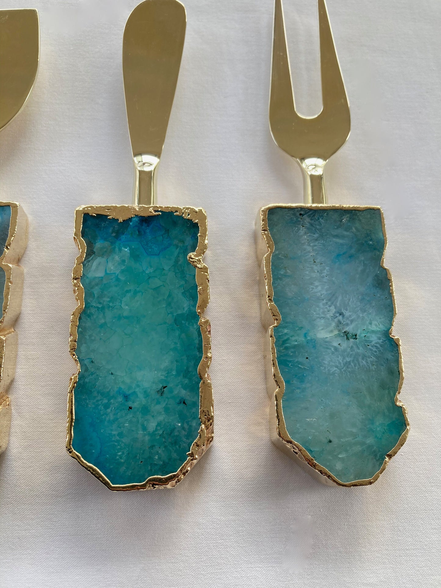 Set of 3 Aqua Agate Cheese Knives/Spreaders