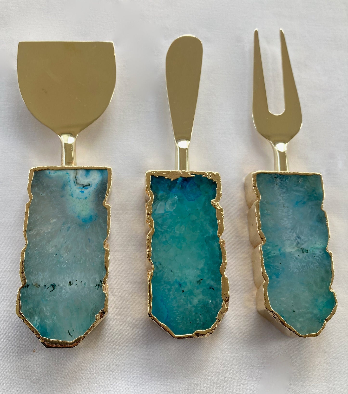 Set of 3 Aqua Agate Cheese Knives/Spreaders