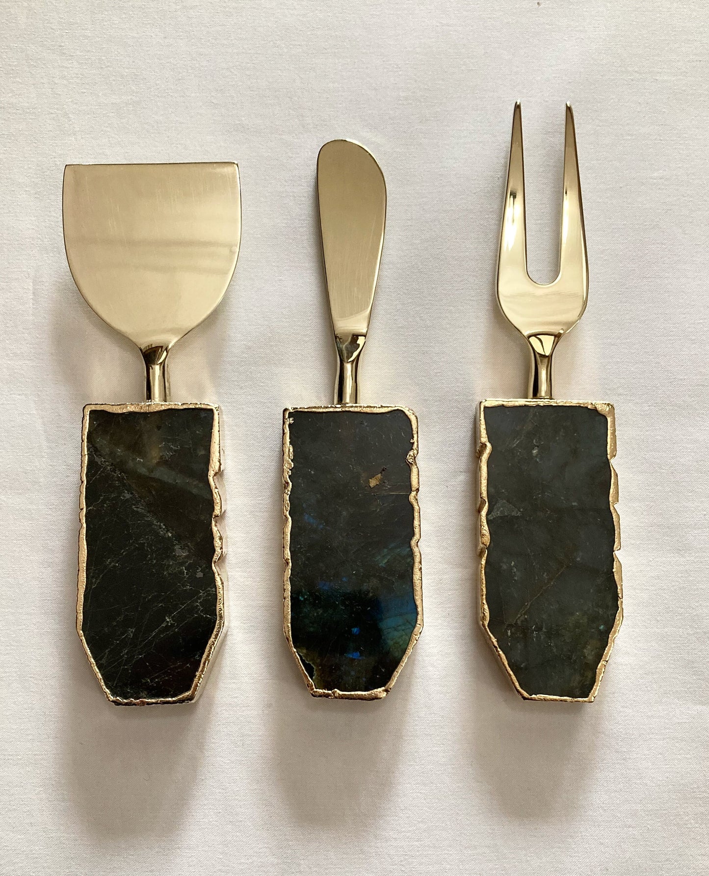 Set of 3 Labradorite Gemstone Agate Cheese Knives/Spreaders