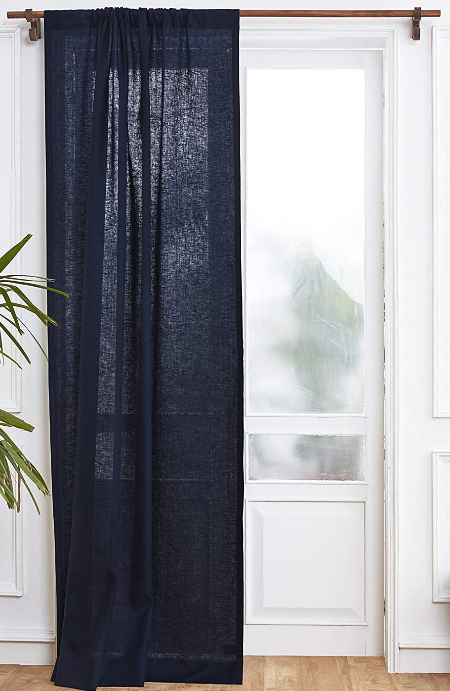 Navy - 100% Pure Linen Curtains | Cotton Linen Mix | Two Panels | 2" Rod Pocket | Semi Sheer