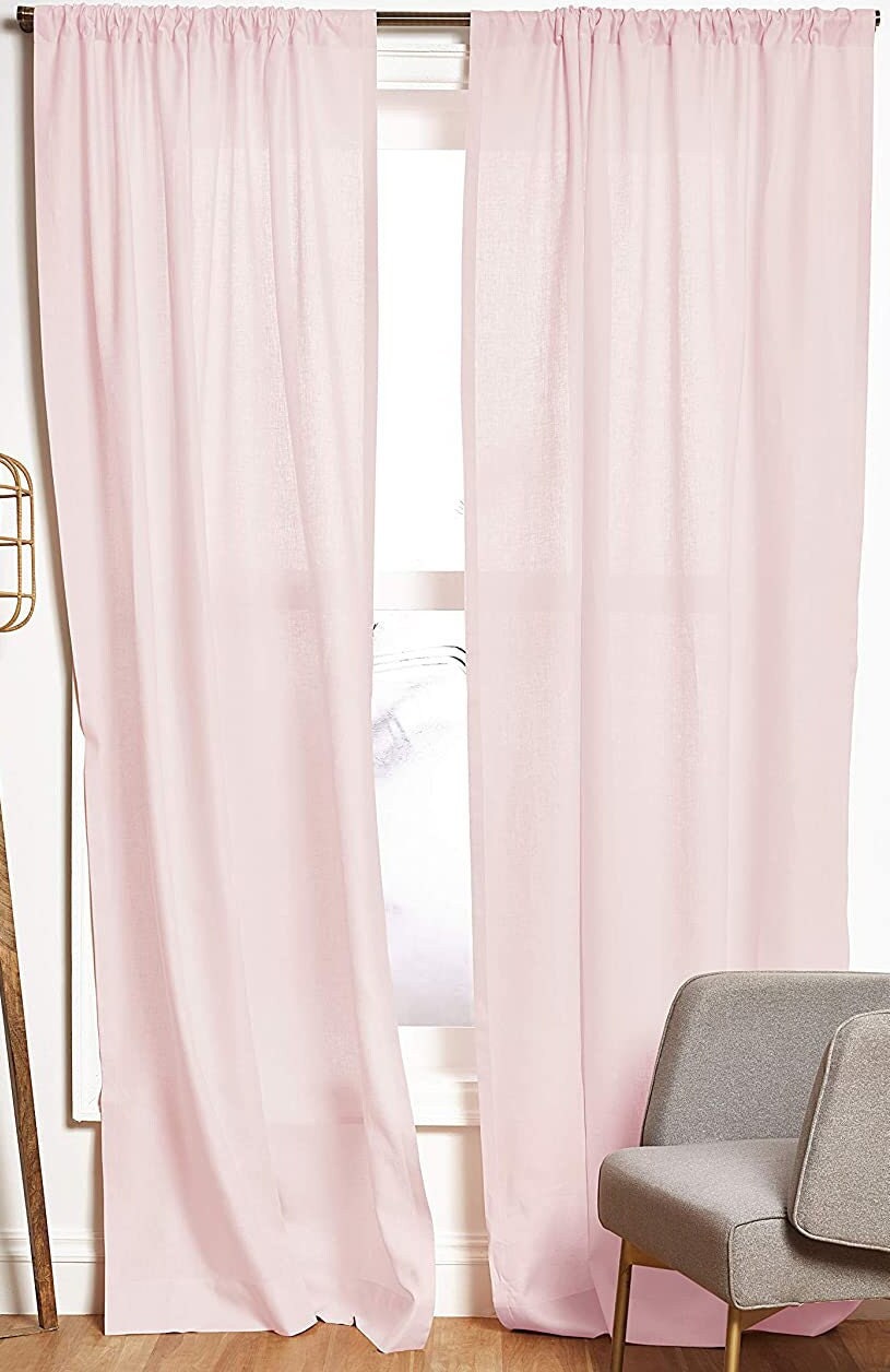 Light Pink - 100% Pure Linen Curtains | Cotton Linen Mix | Two Panels | 2" Rod Pocket | Semi Sheer