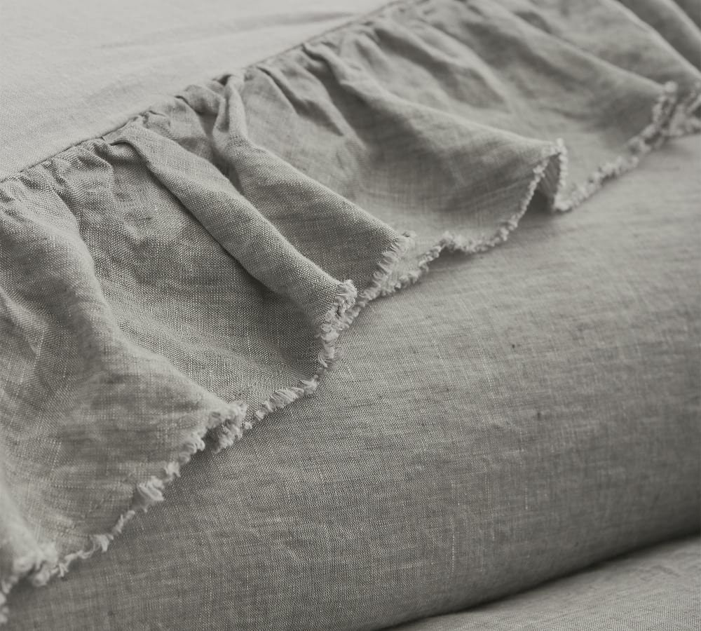 Light Grey - 100% Pure Linen | Linen Cotton Mix | 3 Piece Ruffle Duvet Cover Set | Handmade | Pre-washed | Soft
