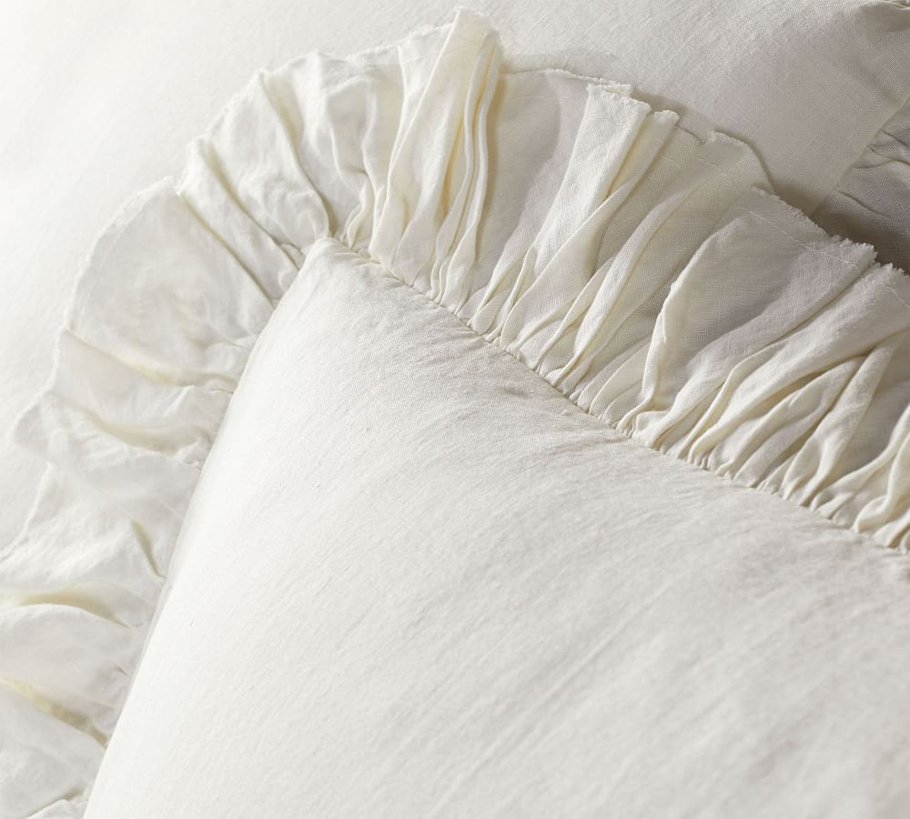 Ivory - 100% Pure Linen | Linen Cotton Mix | 3 Piece Ruffle Duvet Cover Set | Handmade | Pre-washed | Soft
