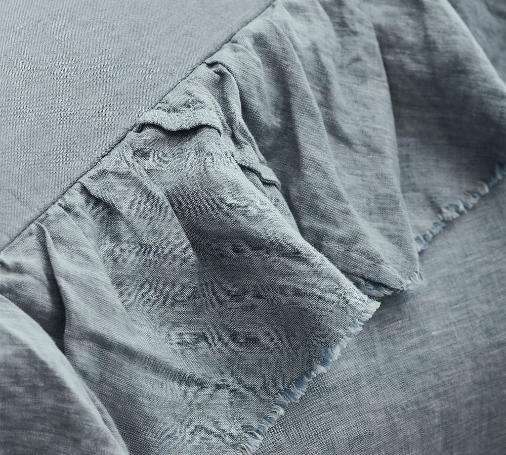 Sky Blue - 100% Pure Linen | Linen Cotton Mix | 3 Piece Ruffle Duvet Cover Set | Handmade | Pre-washed | Soft
