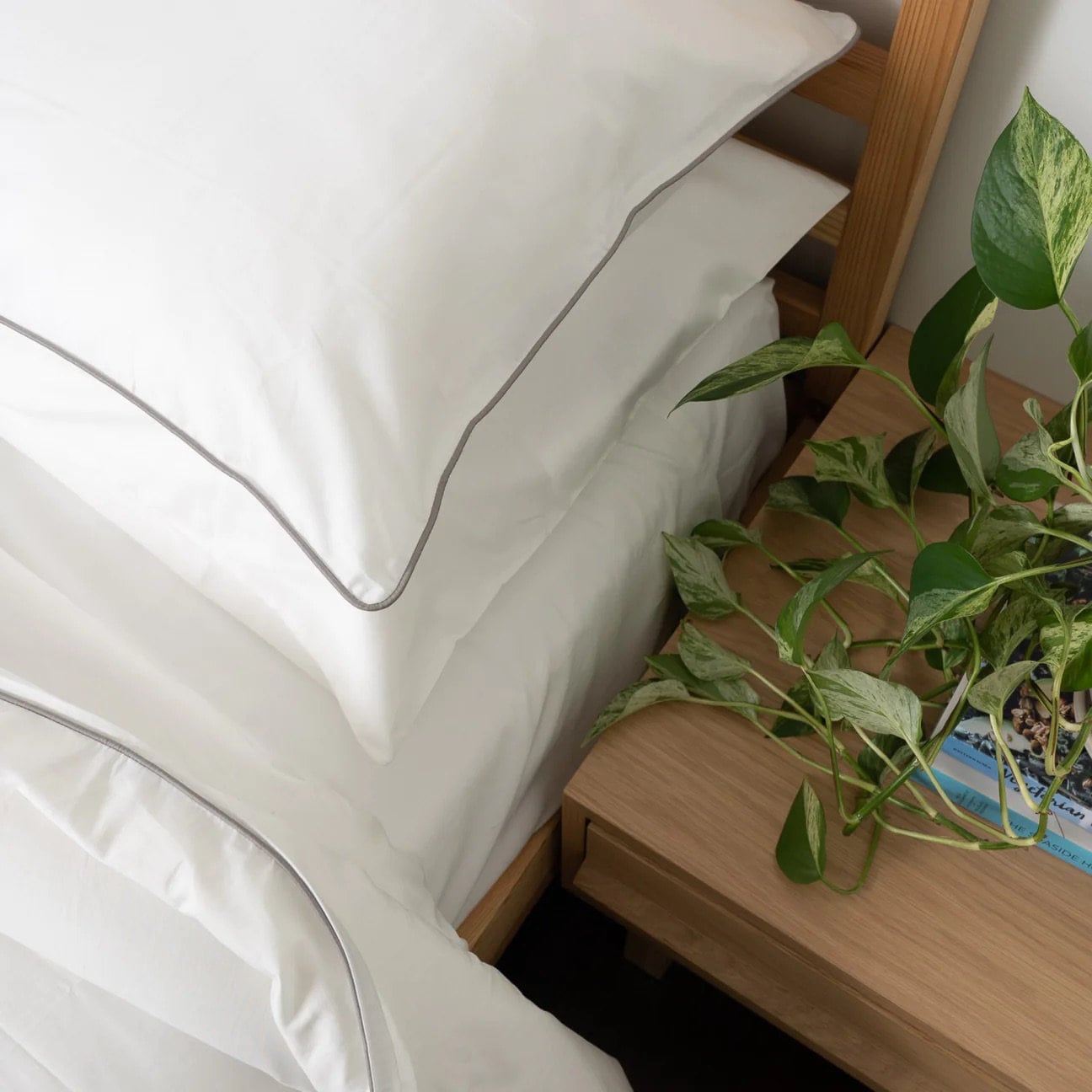White with Light Grey Piping - Pure Cotton, Pure Linen or Linen Cotton Mix | 3 Piece Piped Duvet Cover Set | Handmade | Pre-washed