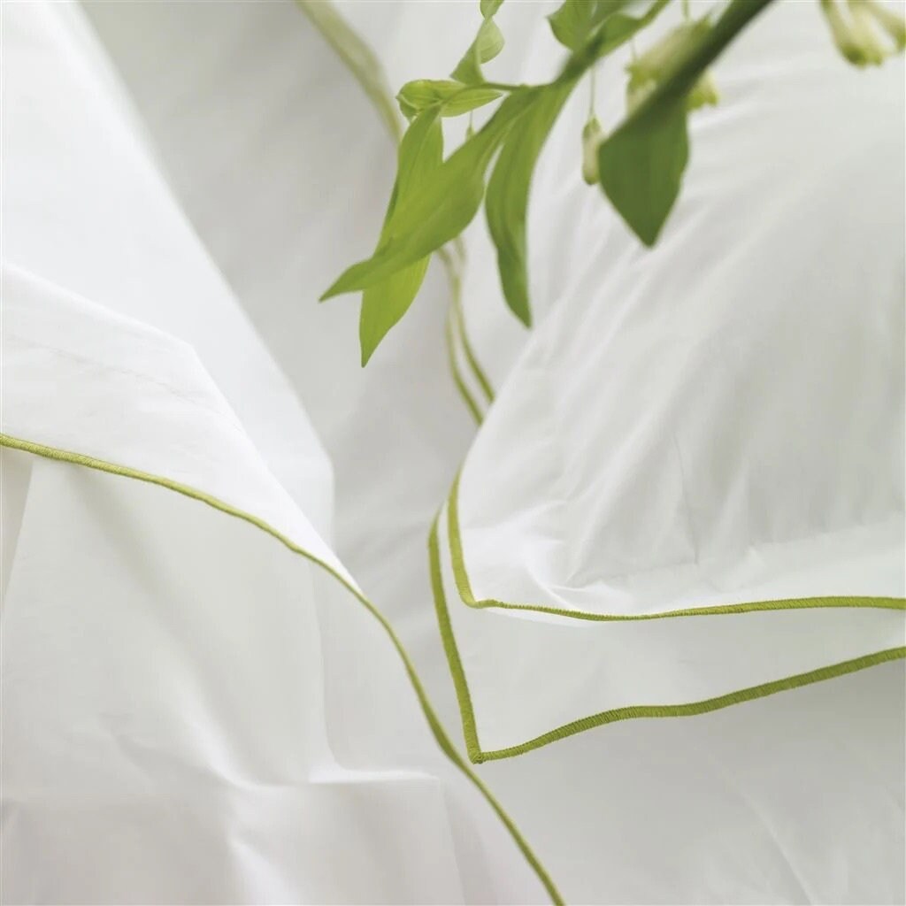 White with Lime Green Piping - Pure Cotton, Pure Linen or Linen Cotton Mix | 3 Piece Piped Duvet Cover Set | Handmade | Pre-washed