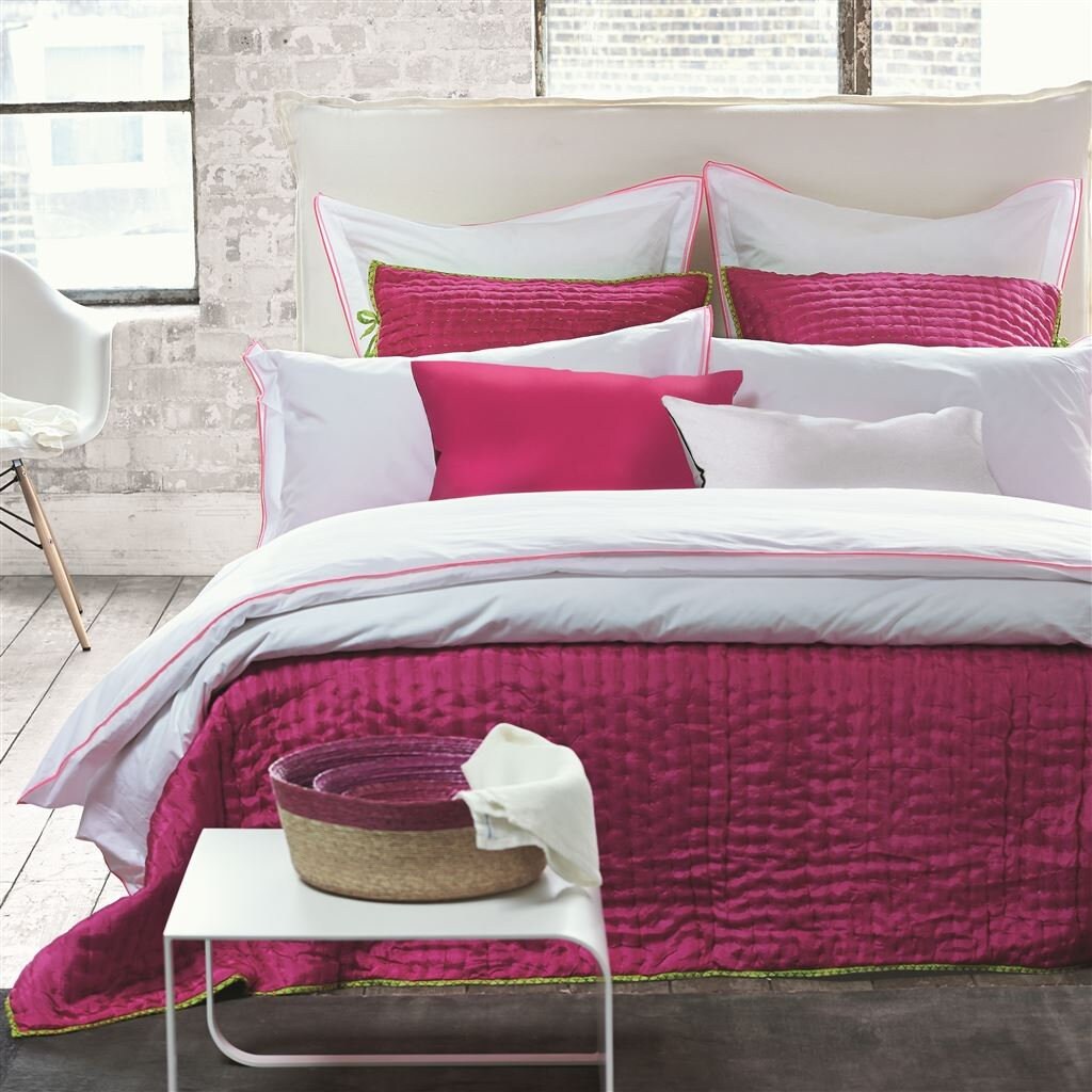 White with Pink Piping - Pure Cotton, Pure Linen or Linen Cotton Mix | 3 Piece Piped Duvet Cover Set | Handmade | Pre-washed