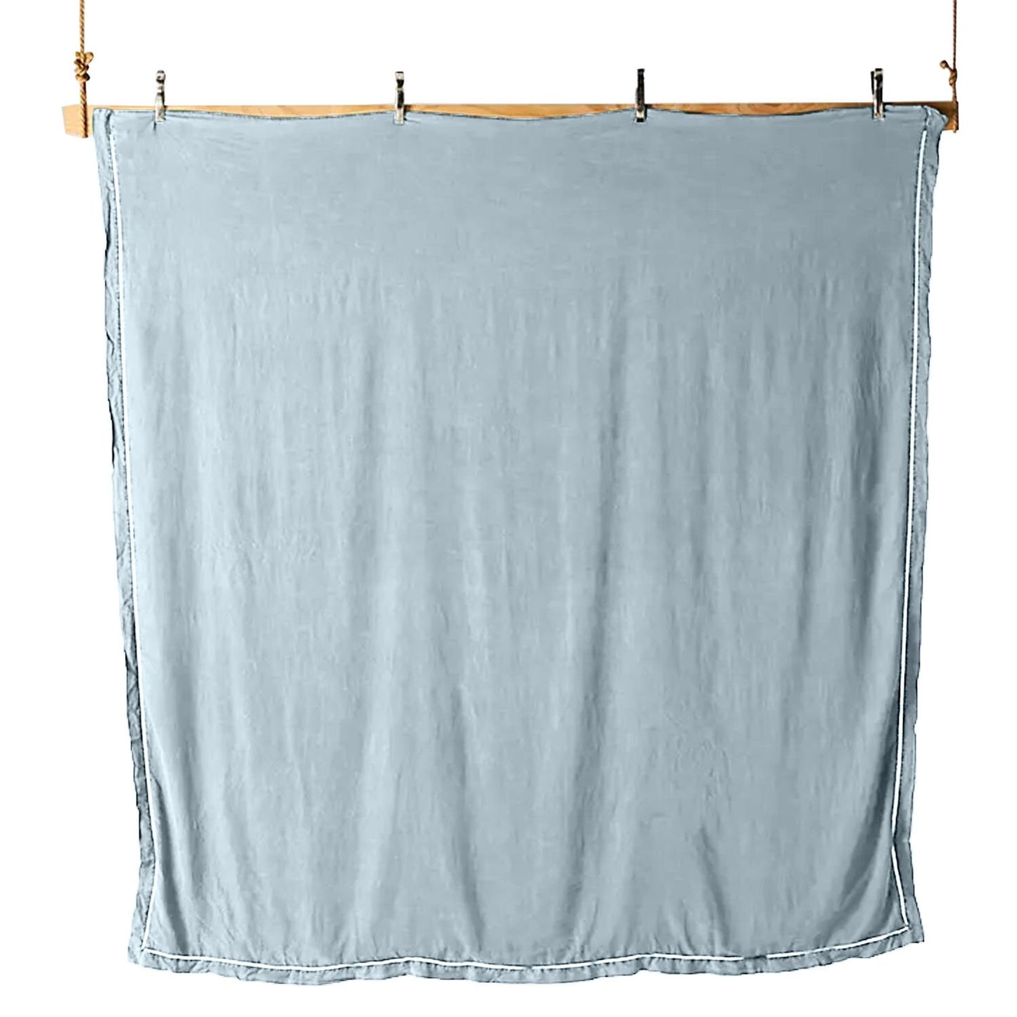 Embroidered Edge Sky Blue 100% Pure Linen | Linen Cotton Mix | 3 Piece Duvet Cover Set | 4 Piece Sheet Set | Handmade | Pre-washed | Soft