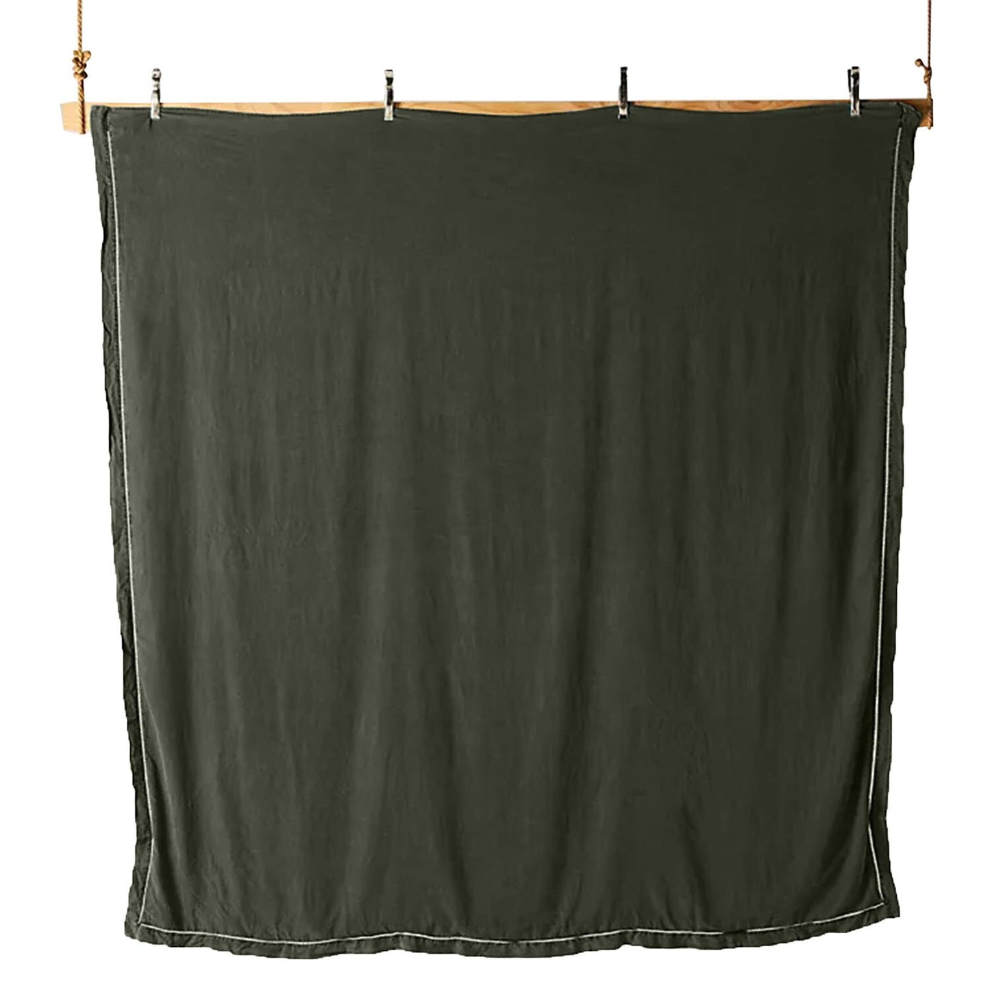 Embroidered Edge Moss Green 100% Pure Linen | Linen Cotton Mix | 3 Piece Duvet Cover Set | 4 Piece Sheet Set | Handmade | Pre-washed | Soft