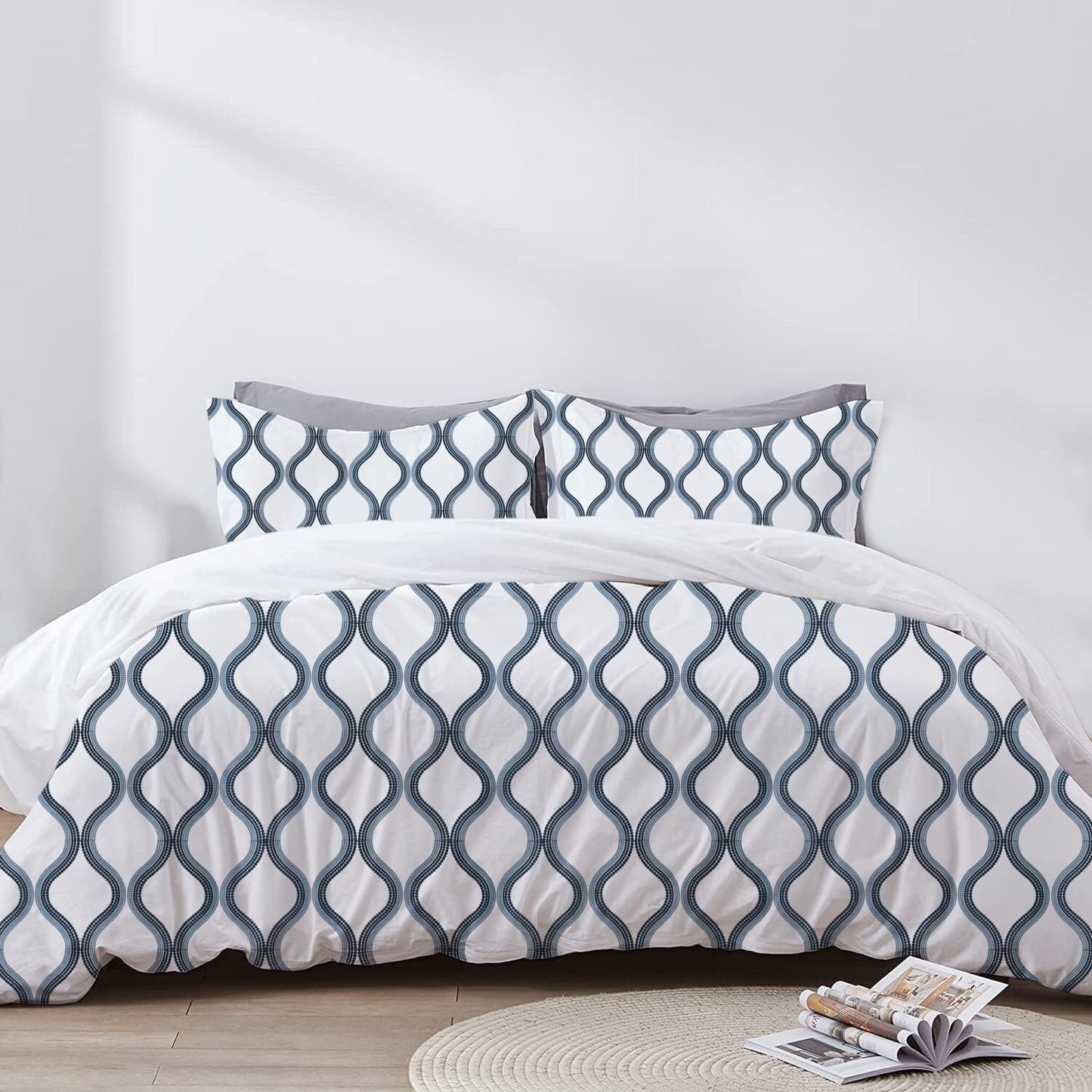Evadne - 3 Piece Crewel Embroidered Duvet Set | Linen Cotton Mix | Embroidered Duvet Cover with Embroidered Pillowcases | Handmade | Soft