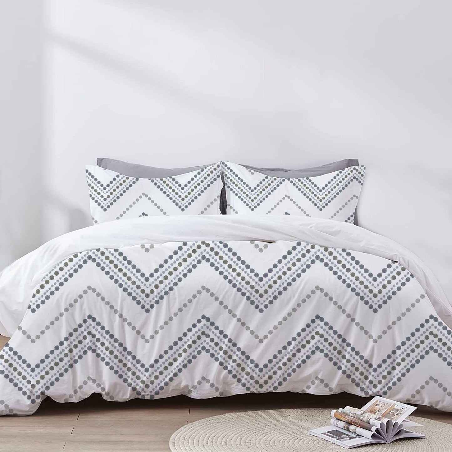 Azura - 3 Piece Crewel Embroidered Duvet Set | Linen Cotton Mix | Embroidered Duvet Cover with Embroidered Pillowcases | Handmade | Soft