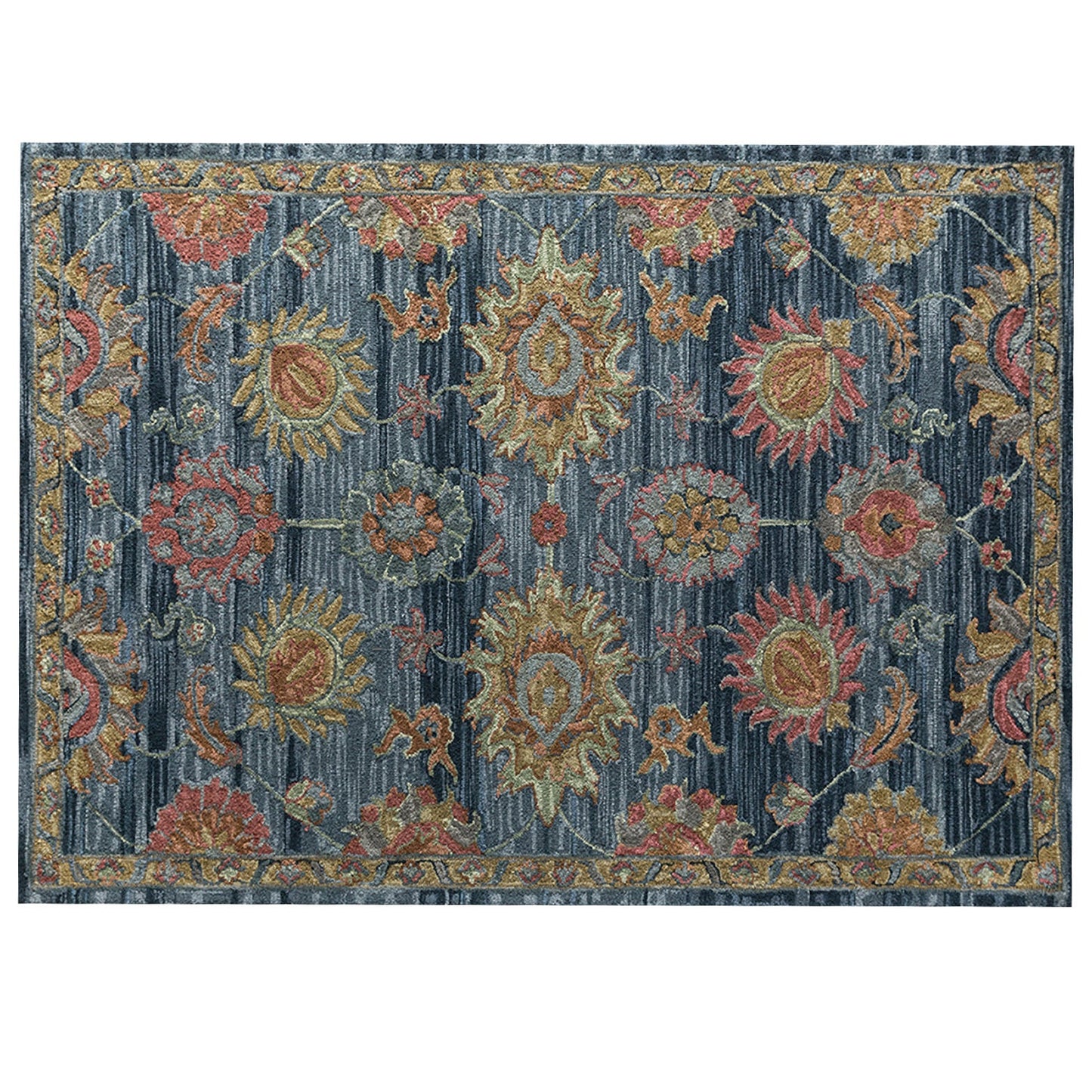 Aziz - Handcrafted Rug/Carpet | Pure Wool | Hand Tufted | High Pile | High Density | Yarn Dyed | Blue, Pink, Yellow