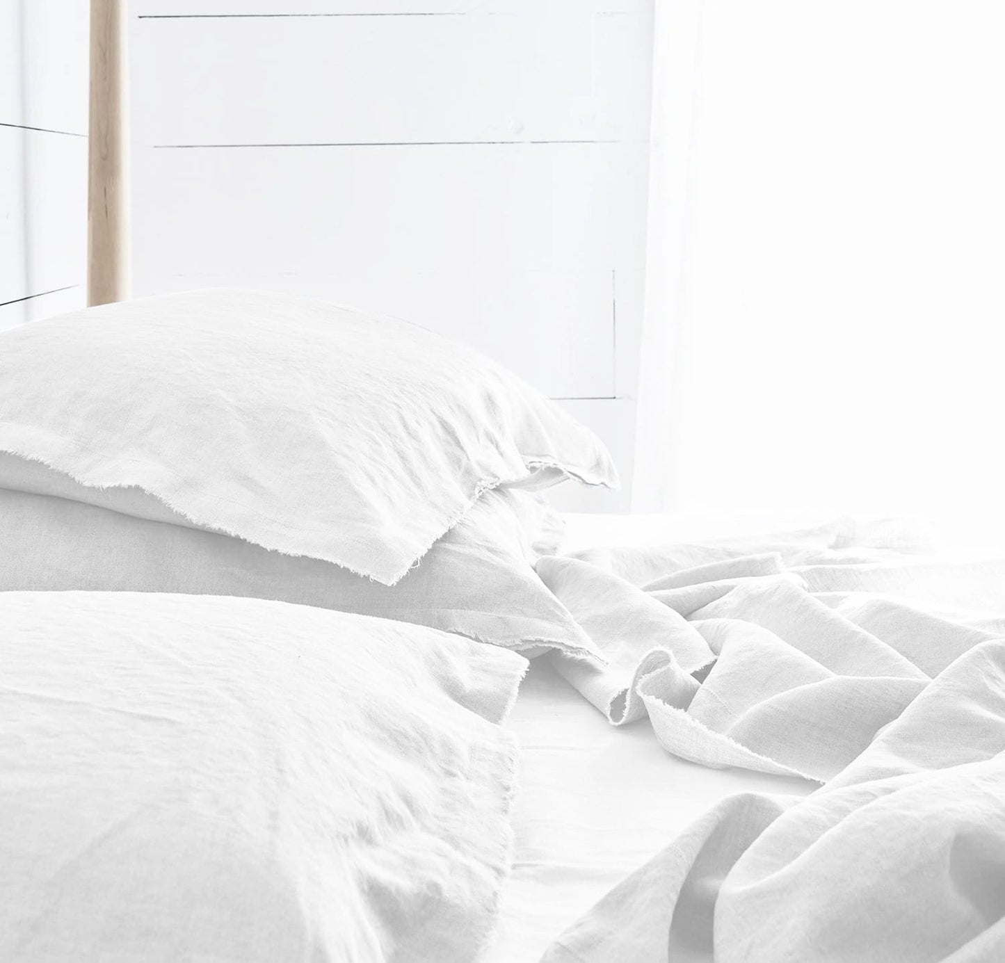 Raw Edged White - 100% Pure Linen | Linen Cotton Mix | 3 Piece Duvet Cover Set | 4 Piece Sheet Set | Handmade | Pre-washed | Soft